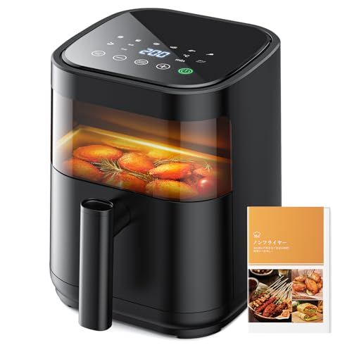 ノンフライヤー 3 L エアーフライヤー air fryer ノンオイル 電気フライヤー 揚げ物 惣菜調理機 1~2人用 可視窓付き LEDタッチパネル 温度調整|タイマー 日本語説明書 レシピ付き PSE認証済 3900 f 866
