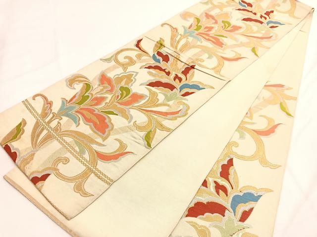 平和屋着物◎六通柄 本袋帯 唐織 立涌更紗花文 金