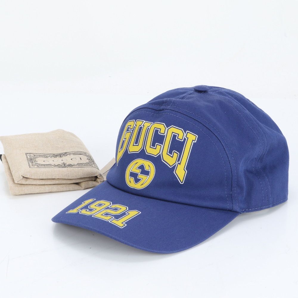 極美品 グッチ 1921 カレッジ ベースボール キャップ ブルー S 帽子