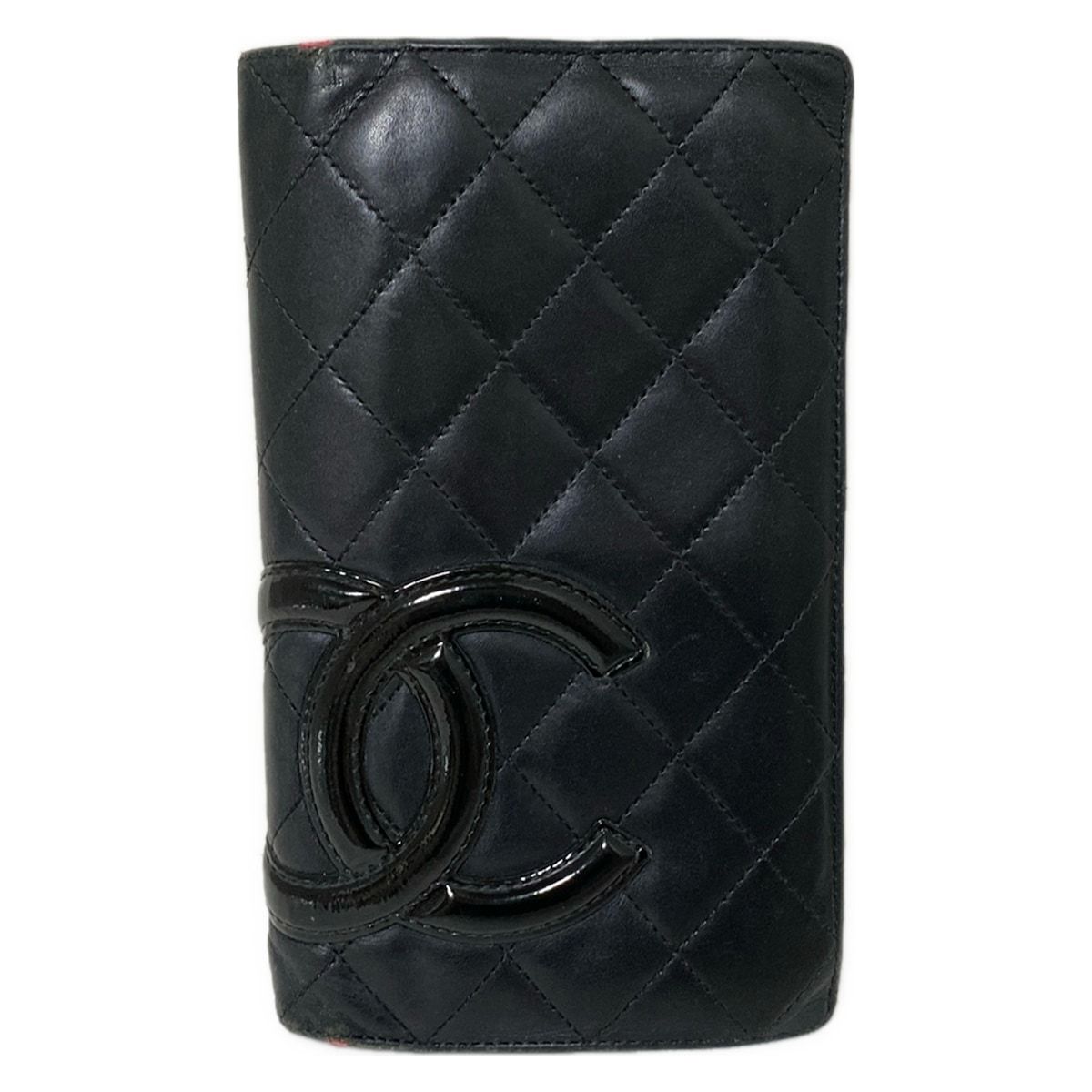CHANEL シャネル 長財布 カンボンライン 黒 シルバー金具 レザー ラムスキン