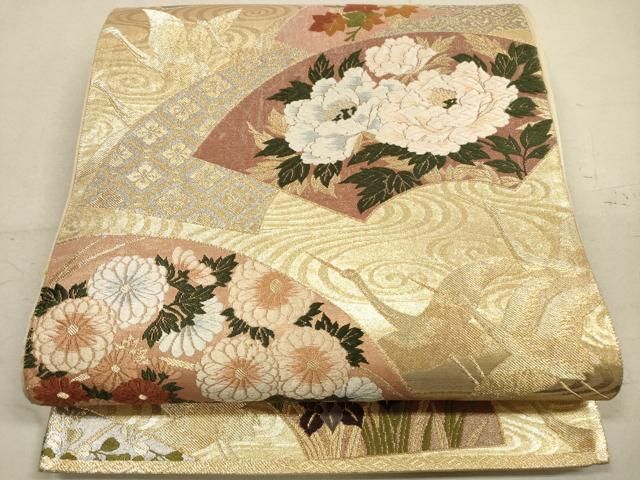 平和屋着物◎六通柄袋帯 唐織 飛鶴文 銀糸 正絹 逸品 CAAI0793yk