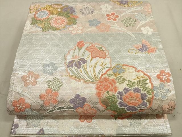 平和屋着物●佐賀錦　六通柄袋帯　唐織　切嵌雪輪花蝶文　金糸　鈴乃屋扱い　正絹　逸品　DAAY0345ob 平和屋着物◎佐賀錦 六通柄袋帯 唐織 雪輪花蝶文 金