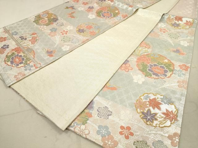 平和屋着物◎佐賀錦 六通柄袋帯 唐織 雪輪花蝶文 金