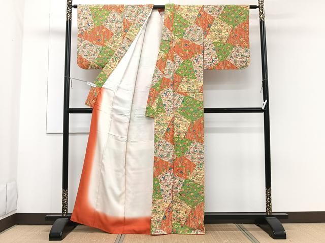 平和屋着物□上質な小紋 型染め 切嵌花唐草文 正絹 逸品 CABB2444xi