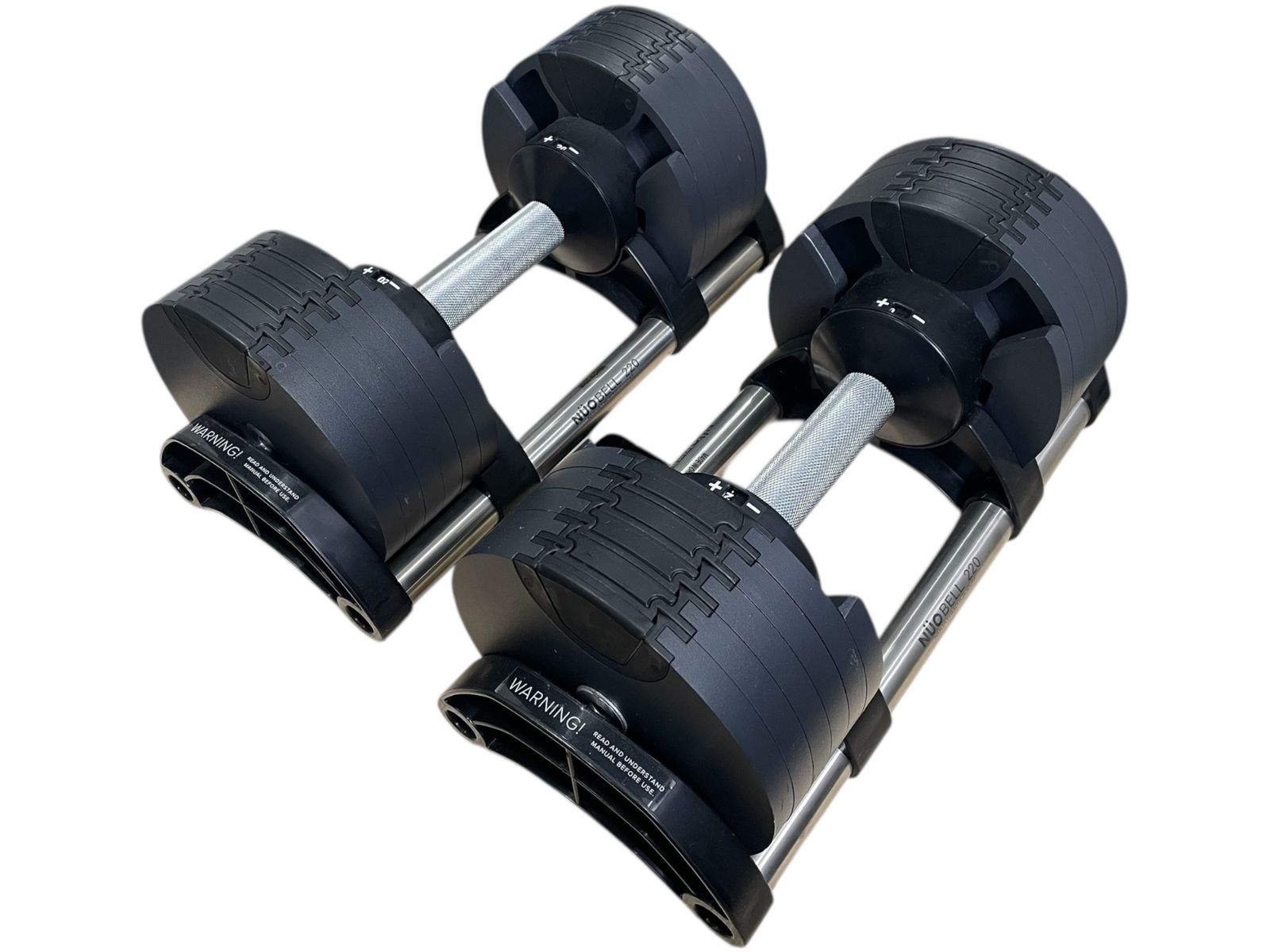 NÜOBELL 220 ダンベル② □NÜOBELL 220 可変式ダンベル 20kg 2個セット 台座付き 使用感あり
