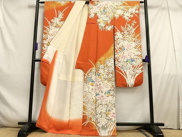 平和屋着物□豪華振袖 駒刺繍 草花文 暈し染め 金彩 正絹 逸品