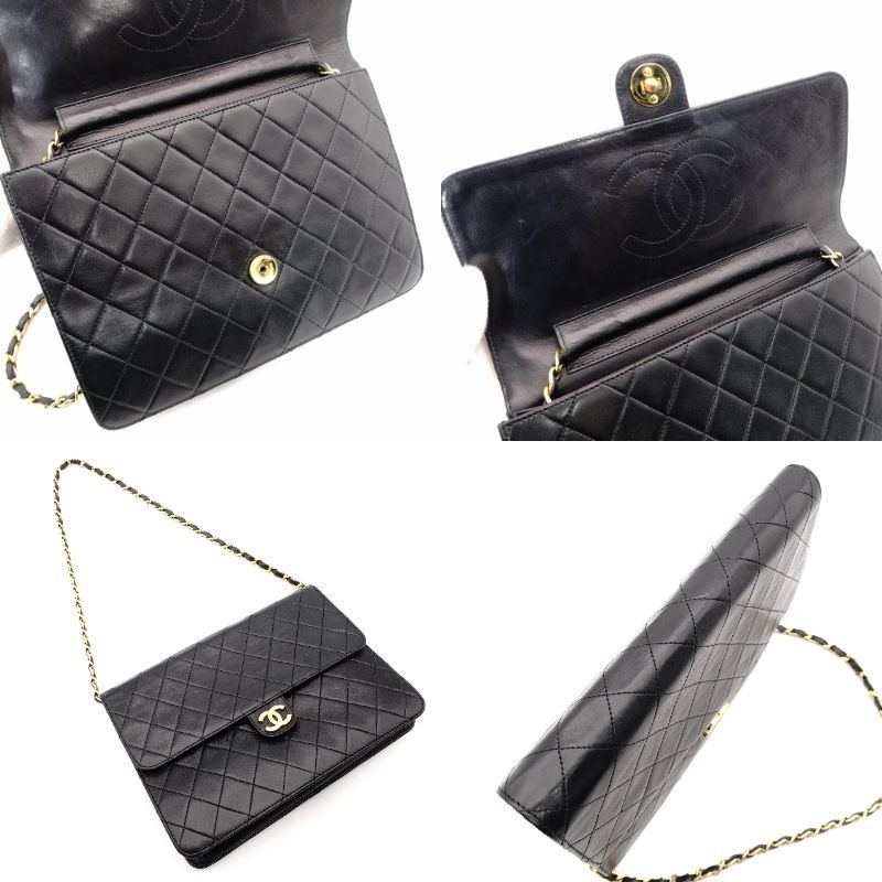 シャネル CHANEL マトラッセ チェーン ショルダーバッグ シングル ブラック ラムスキン 黒 レザー ヴィンテージ ゴールド金具 7 486 レース使い 刺繍入り