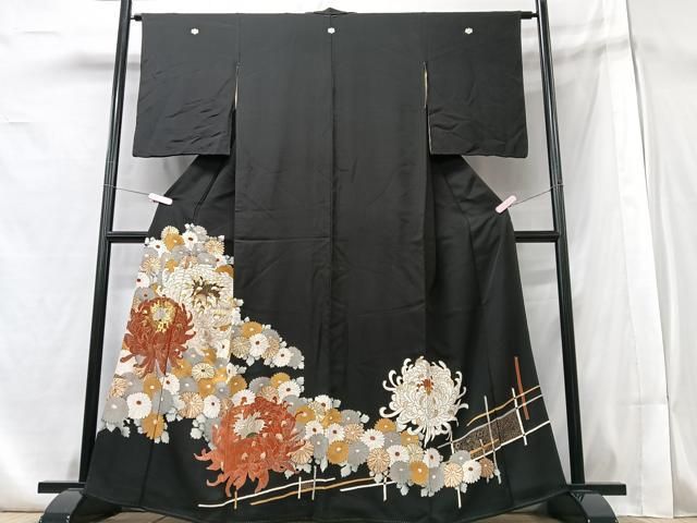 平和屋着物□豪華黒留袖 駒刺繍 乱菊 金銀彩 正絹 逸品 CABA4366xe