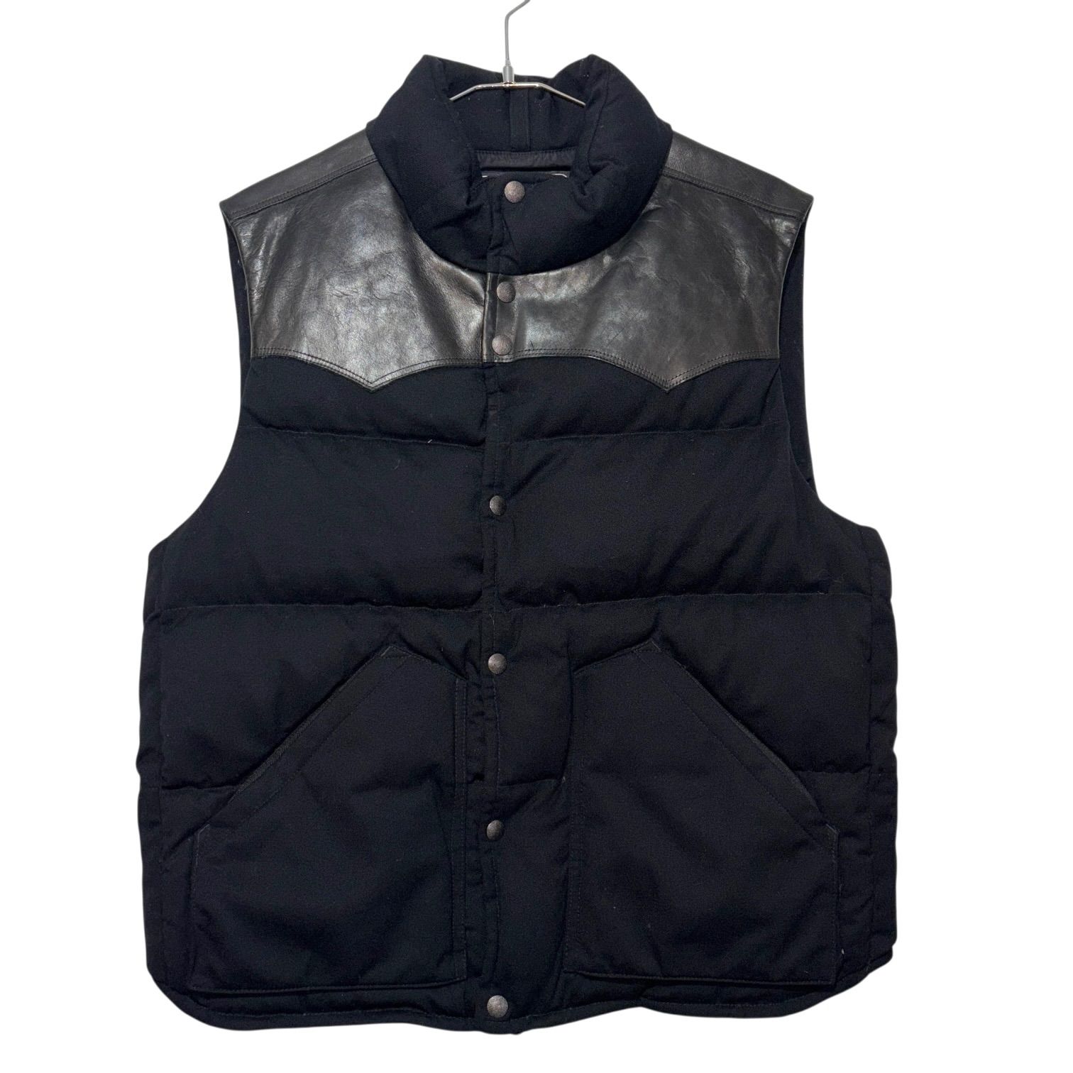 90s 00s RLX Leather × Wool Down Vest L BLK ラルフローレン レザー
