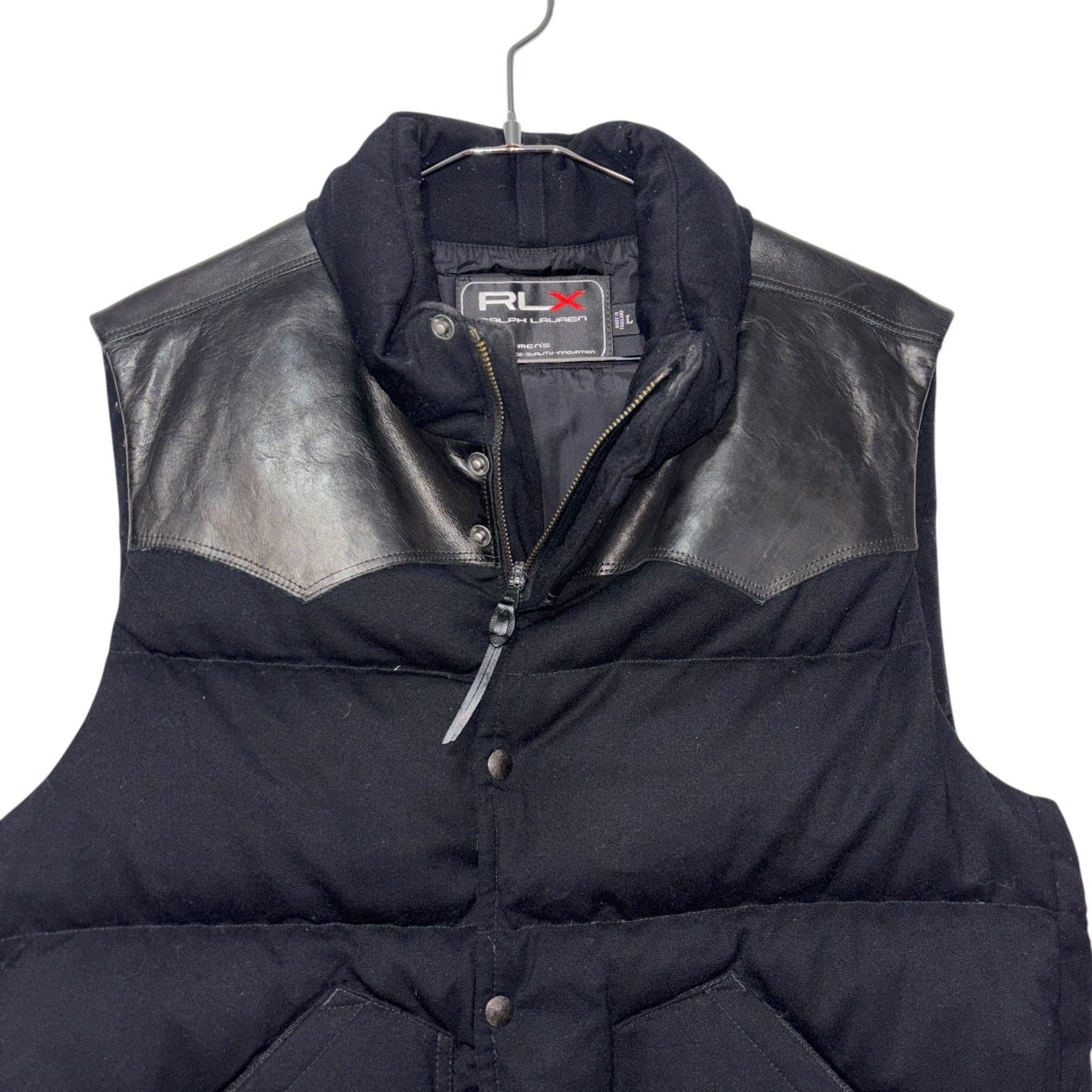 90s 00s RLX Leather × Wool Down Vest L BLK ラルフローレン レザー
