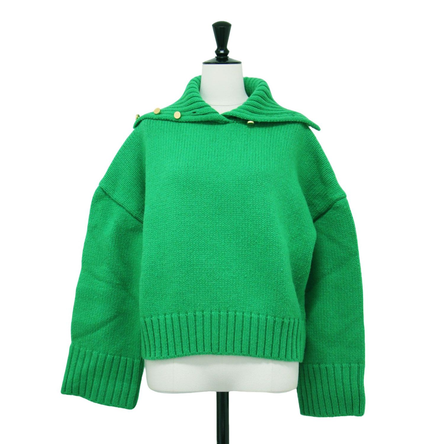 Spick&Span スピックアンドスパン ニット グリーン サイズ:FREE | 23秋冬 ウール 釦開き ニット / セーター | プルオーバー ショート丈 ワイド 金ボタン | トップス 【レディース】【中古】【K4659】 Spick&Span スピックアンドスパン ニット セール中 グリーン サイズ