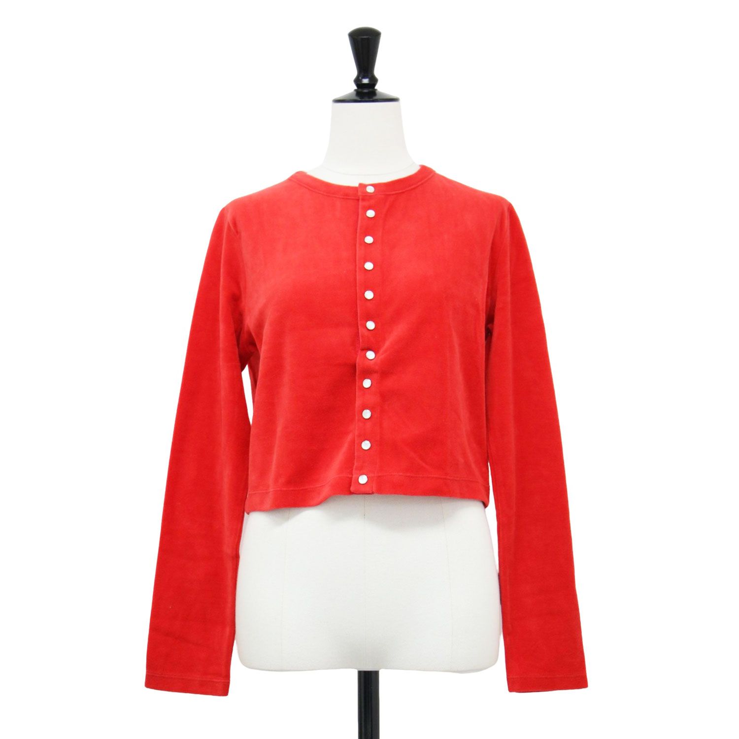 MACPHEE マカフィー カーディガン レッド サイズ:S(9号) | 22秋冬 コットン ポリエステル ベロア クルーネック カーディガン | 長袖 スナップボタン コットン | トップス | 日本製【レディース】【中古】【K4659】 MACPHEE マカフィー カーディガン レッド サイズ:S(9号) | 22秋冬