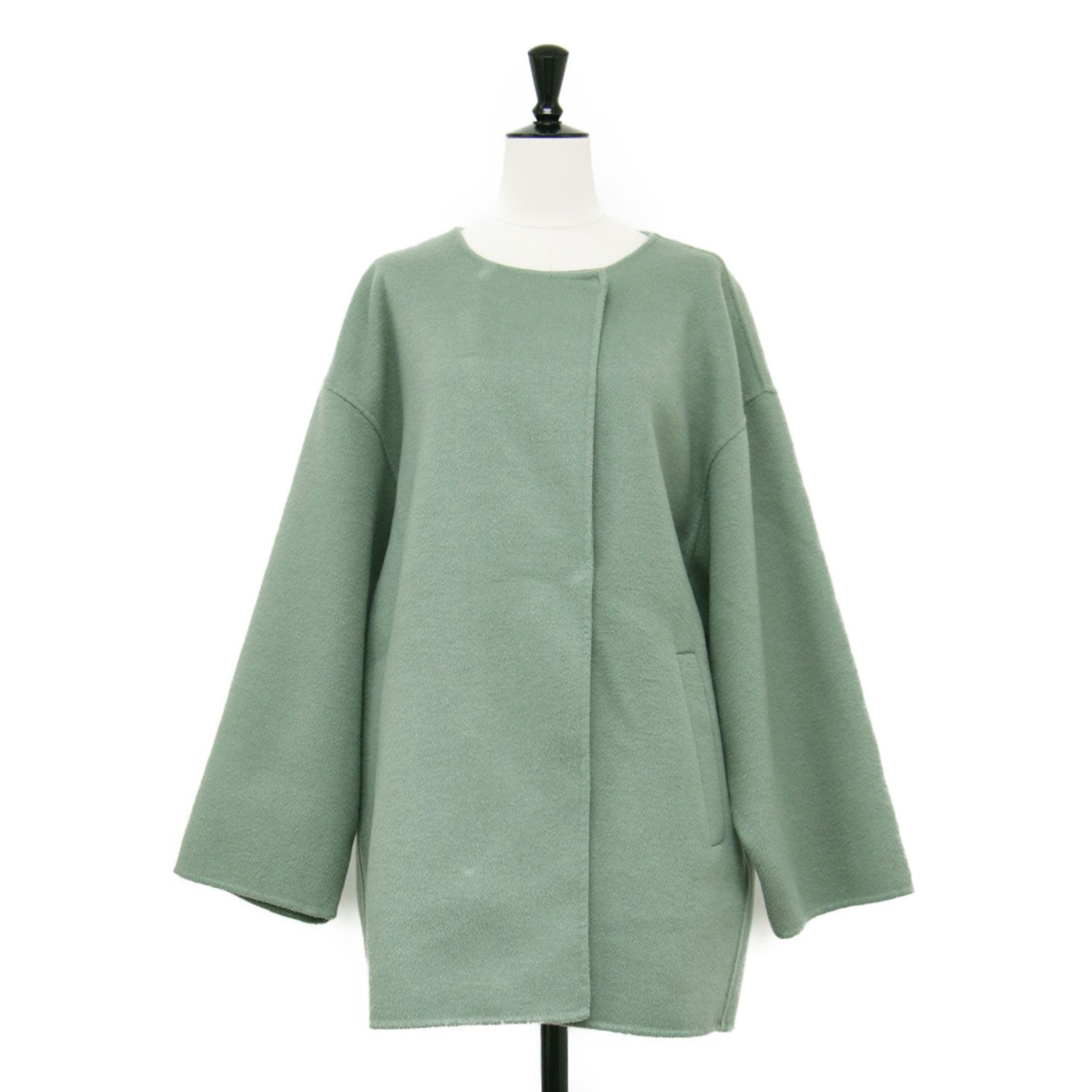 SLOBE IENA スローブ イエナ HAMILTON コート グリーン サイズ:FREE | 21秋冬 ダブルフェイス ウール ショート コクーン コート / ジャケット | ノーカラー オーバーサイズ | アウター 上着 ブルゾン【レディース】【中古】【K4659】 SLOBE IENA スローブ イエナ HAMILTON コート グリーン サイズ:FREE