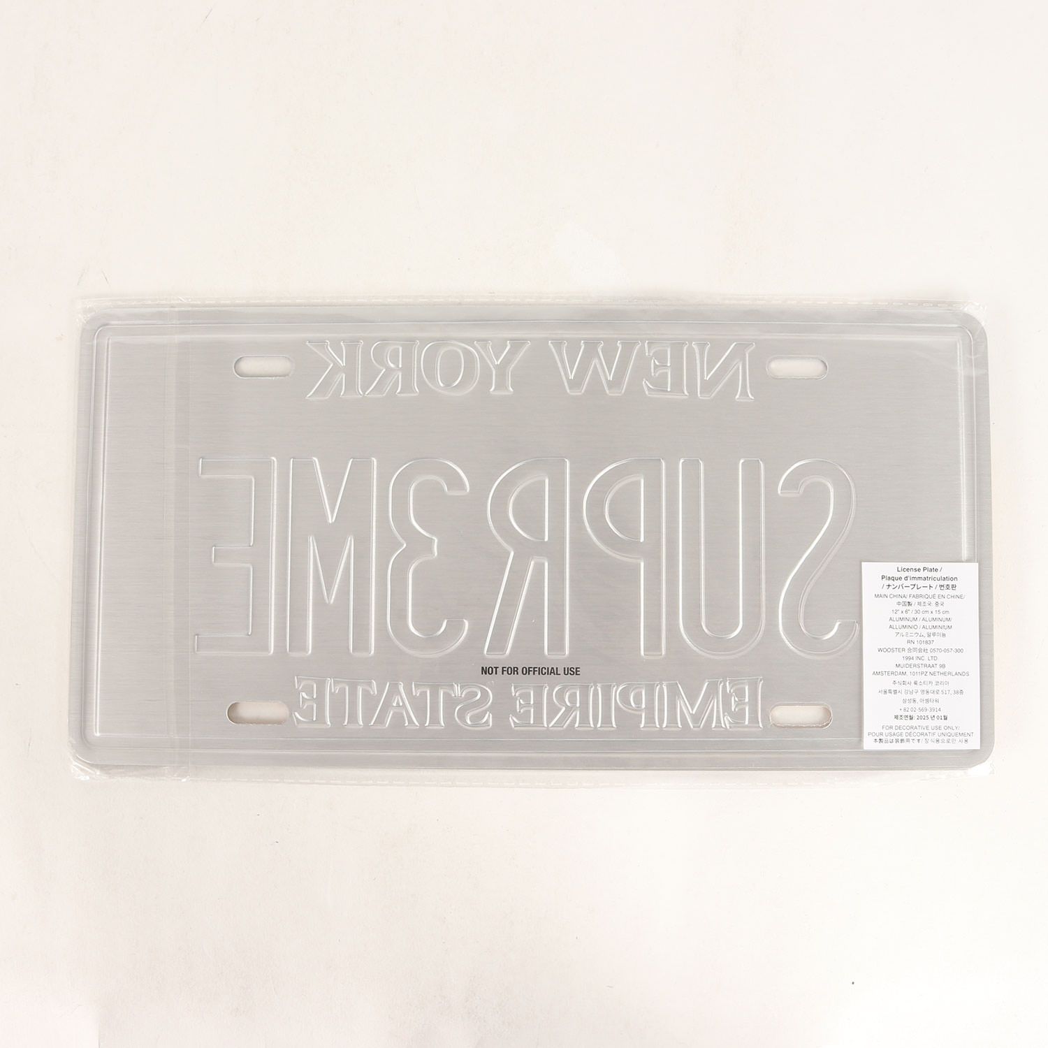 Supreme シュプリーム 25 SS ライセンスプレート ナンバープレート License Plate イエロー ブランド 小物 雑貨 インテリア