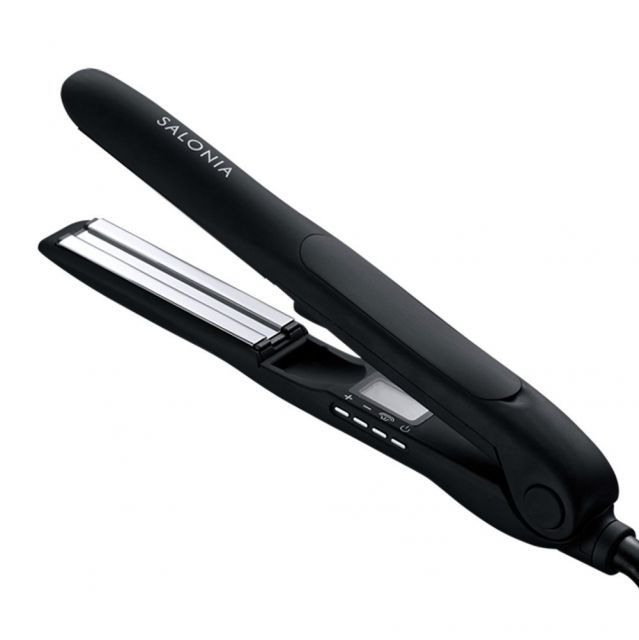 SALONIA サロニア スチームモイスチャーストレートアイロン ブラック 海外対応 耐熱ケース付き 高温瞬間到達