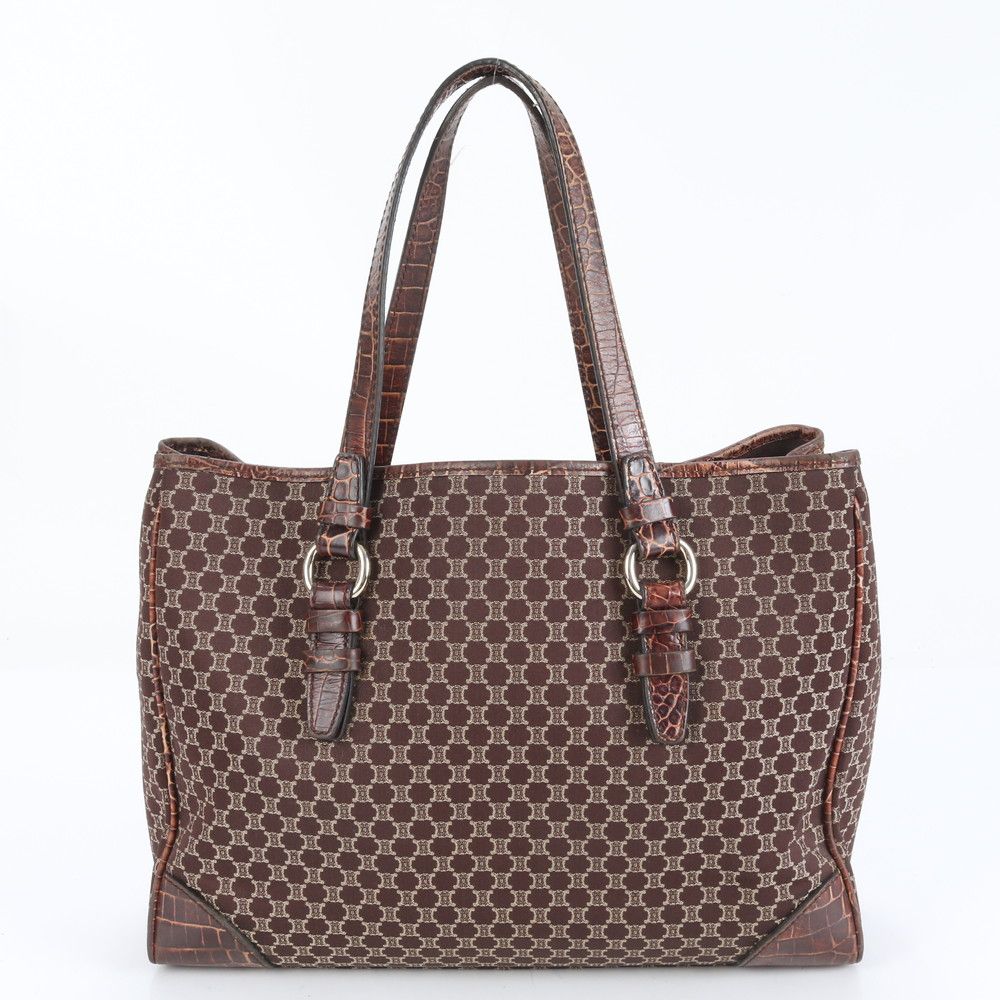 極美品 セリーヌ マカダム クロコダイル エンボス レザー トート