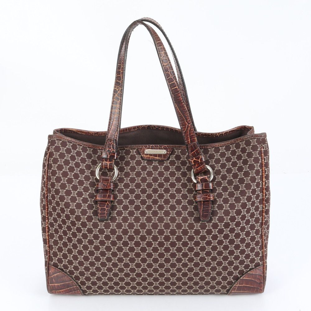 極美品 セリーヌ マカダム クロコダイル エンボス レザー トート