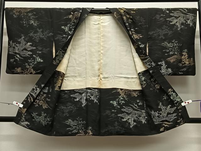 平和屋着物＃羽織 寿光織 風景文 黒地 金銀糸 正絹 逸品 CABA3531ua