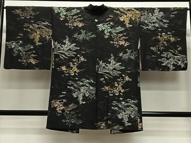 平和屋着物＃羽織　寿光織　風景文　黒地　金銀糸　正絹　逸品　CABF1337in 平和屋着物＃羽織 寿光織 風景文 黒地 金銀糸 正絹 逸品 CABA3531ua