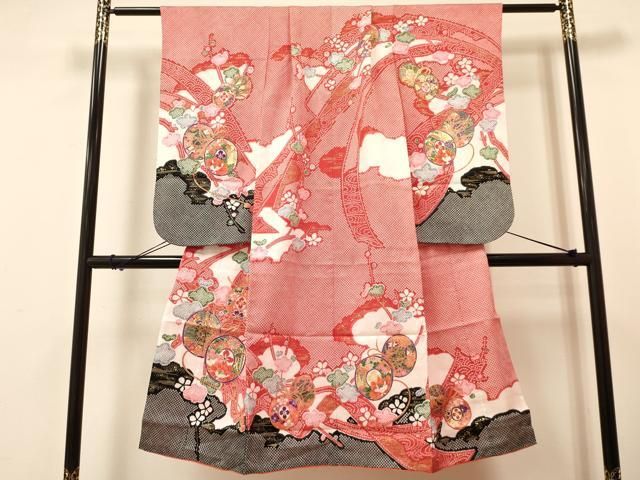 平和屋着物[]七五三 女の子 7歳 祝着 四つ身 襦袢(半衿刺繍)セット 鼓