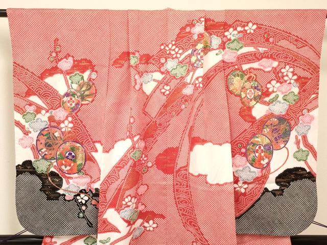 平和屋着物[]七五三 女の子 7歳 祝着 四つ身 襦袢(半衿刺繍)セット 鼓