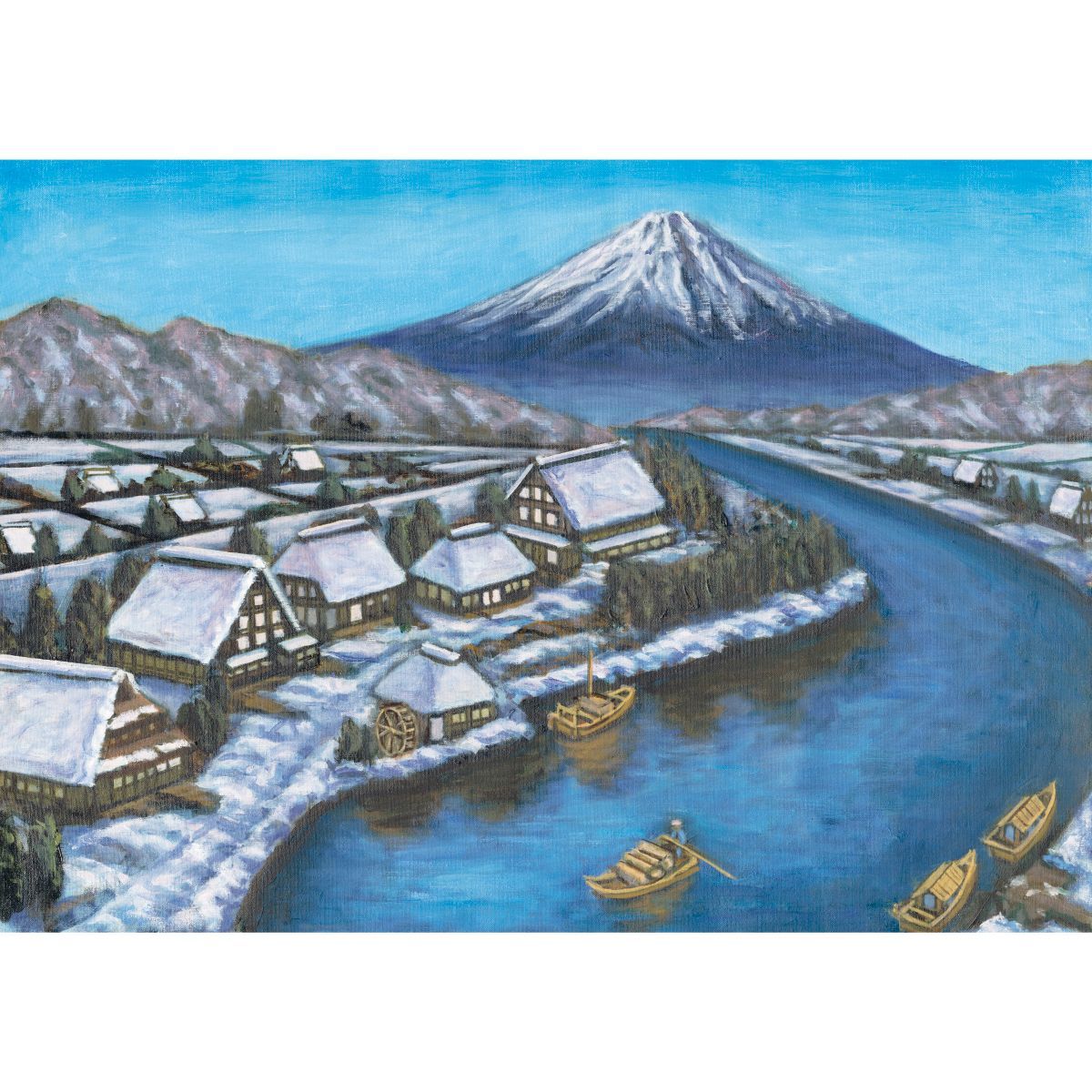 雪の合掌の家と富士山 B お風呂ポスター 防水ポスター