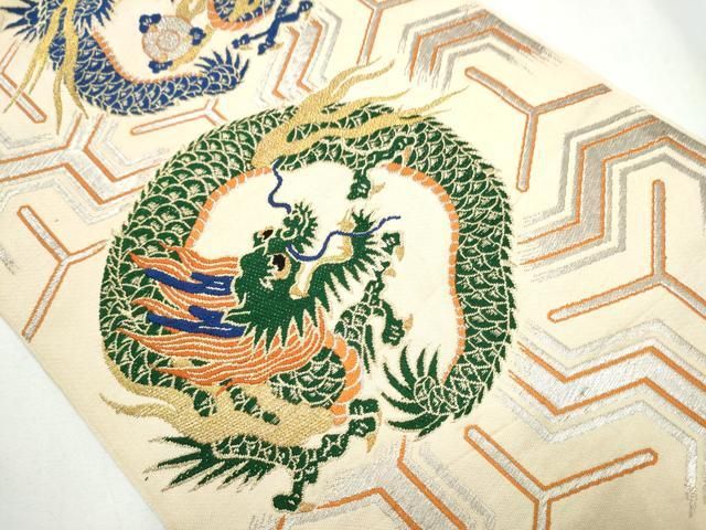 平和屋着物●アンティーク 大正ロマン 六通柄京 本袋帯 龍 金銀糸 正絹 hy