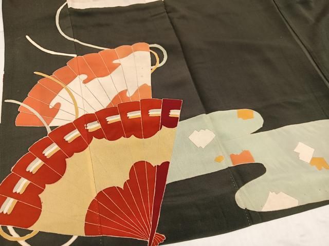 刺繍 扇面飛鶴花文