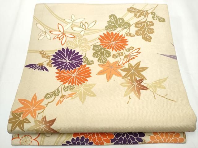 平和屋着物 アンティーク 大正ロマン 丸帯 駒刺繍 草花文 正絹 hy