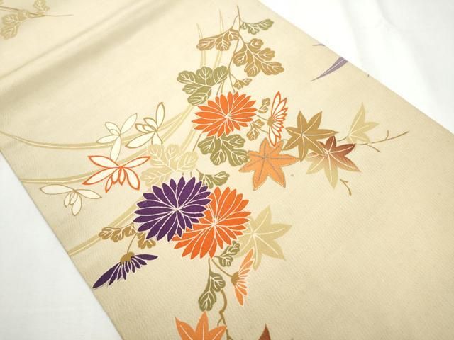 平和屋着物●アンティーク 大正ロマン 丸帯 駒刺繍 草花文 正絹 hy