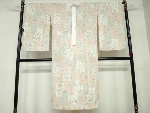 平和屋着物●長襦袢 無双仕立て 草花文 半衿刺繍 正絹 ud