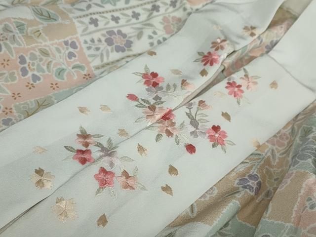  平和屋着物●長襦袢 無双仕立て 草花文 半衿刺繍 正絹 ud 長襦袢 長襦袢 半襦袢