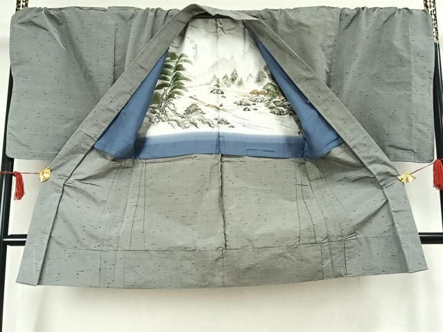 平和屋着物▽男性 紬 単衣 アンサンブル 霞文 キングサイズ 正絹 逸品