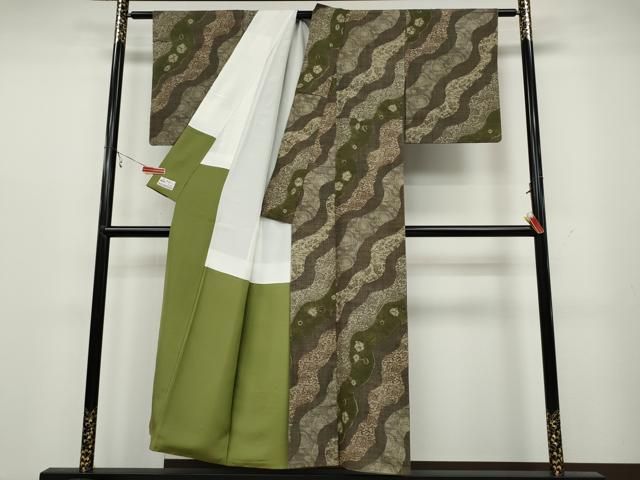 平和屋着物○上質な小紋 紬地 絞り 型染め 道長花文 やまと誂製 正絹