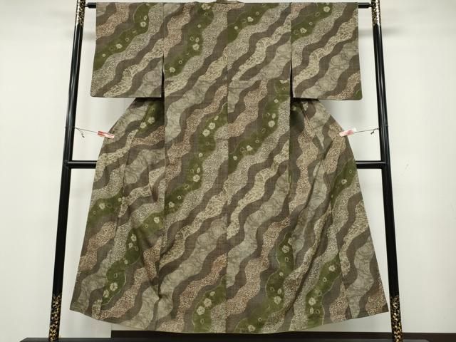 平和屋着物○上質な小紋 紬地 絞り 型染め 道長花文 やまと誂製 正絹