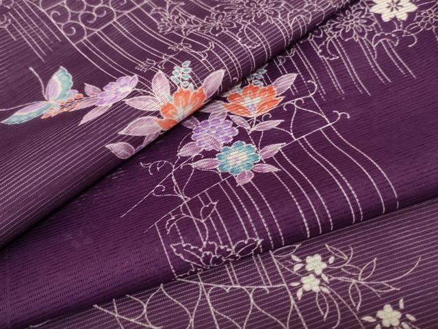 平和屋着物＊夏物　小紋　絽　花蝶文　洗える着物　AABC9373jd 平和屋着物＊夏物 小紋 絽 花蝶文 洗える着物 AABC9373jd