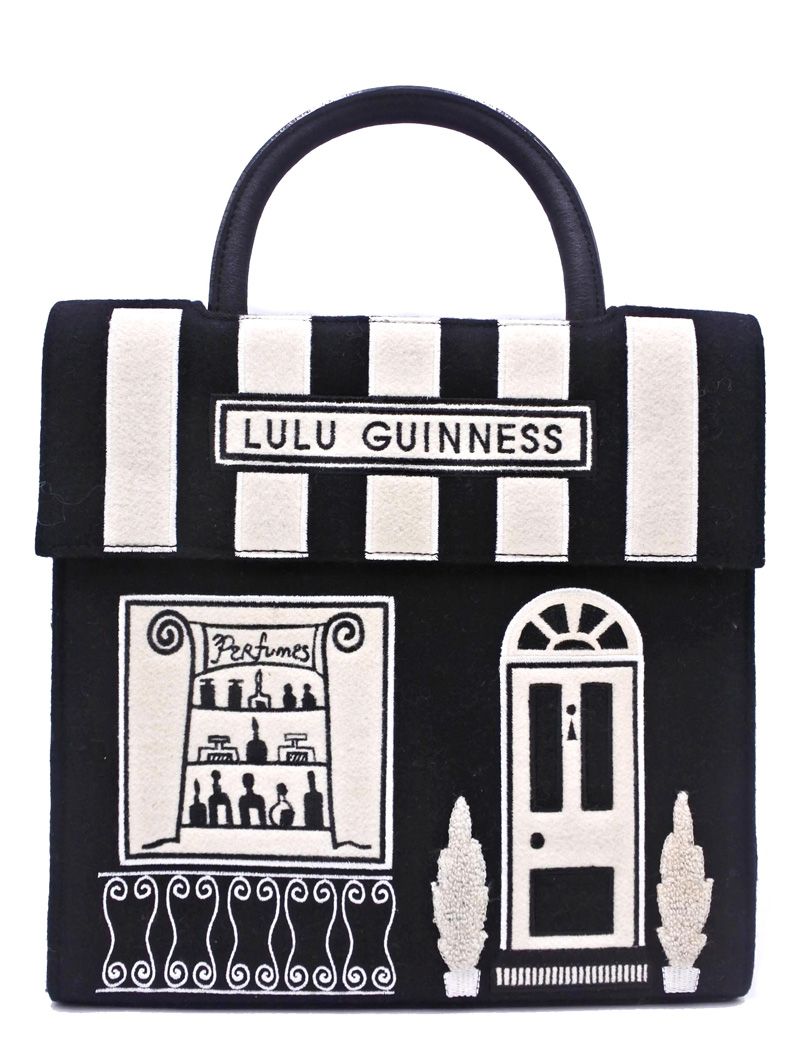 LULU GUINNESS ルルギネス 刺繍 ハンド バッグ 黒 ◇□ レディース