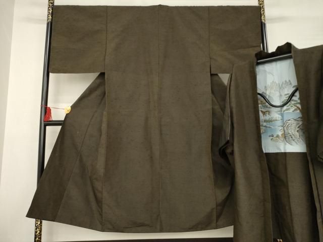 平和屋着物●男性 紬 アンサンブル 赤墨色 正絹 ck