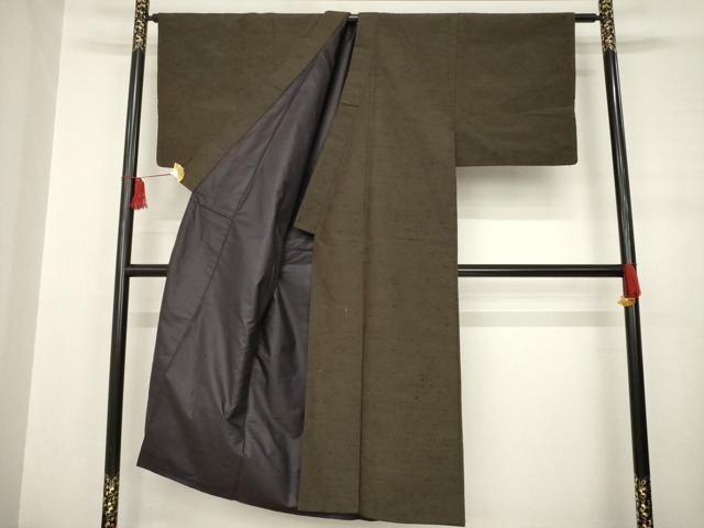 平和屋着物 男性 紬 アンサンブル 赤墨色 正絹 ck