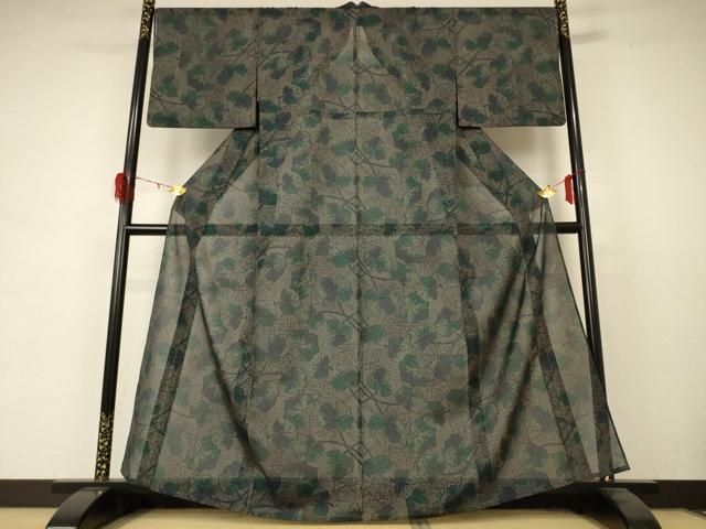 平和屋着物＊夏物　小紋　紗　枝葉文　洗える着物　AABD4581jd 平和屋着物＊夏物 小紋 紗 枝葉文 洗える着物 AABD4581jd