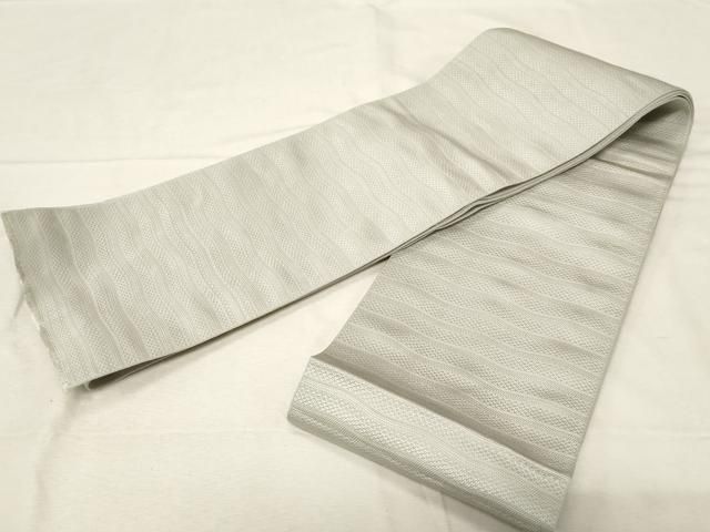 平和屋着物●本場筑前博多織 半幅帯 横段地紋 柳鼠色 正絹 dy