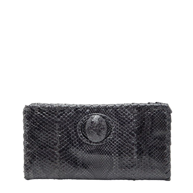 ボッテガヴェネタ パイソン クラッチ バッグ セカンドバッグ ブラック レザー レディース 1-0246135