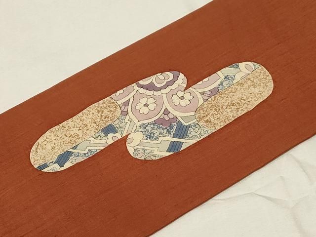 平和屋着物○九寸名古屋帯 紬地 更紗正倉院花文 正絹 逸品 CABA2368dy