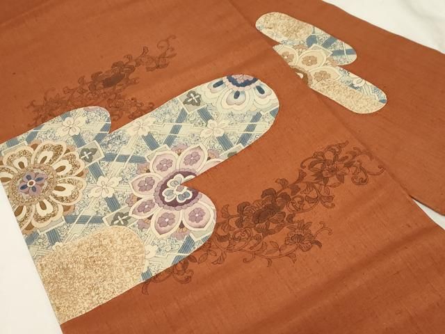 平和屋着物○九寸名古屋帯 紬地 更紗正倉院花文 正絹 逸品 CABA2368dy