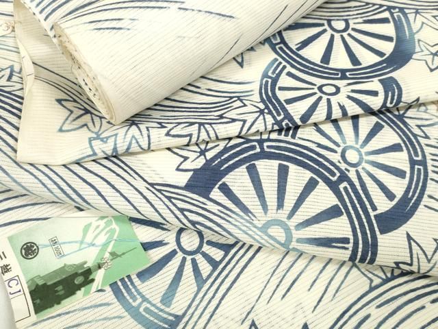 平和屋着物 夏物 小紋 反物 着尺 綿絽 源氏車楓文 三越扱い 綿 zzz