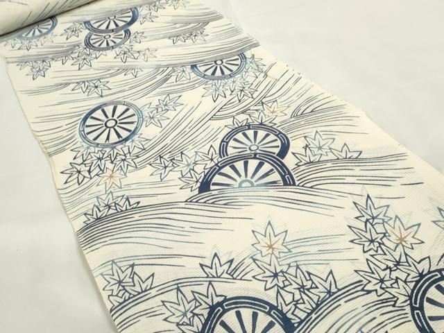 平和屋着物＊夏物 小紋 反物 着尺 綿絽 源氏車楓文 三越扱い 綿 ♥ zzz