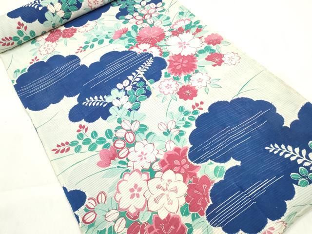 平和屋着物＊夏物 アンティーク 大正ロマン 小紋 反物 着尺 絽 草花雲文 ♥ zzz