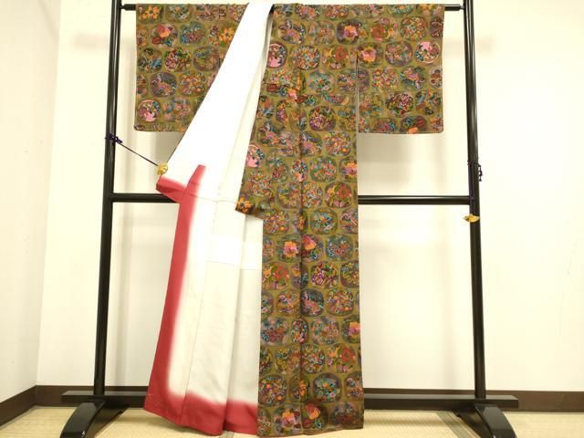 平和屋着物●上質な小紋　鳳凰唐獅子花文　鬼しぼ縮緬　正絹　逸品　未使用　DAAZ5098du 平和屋着物○上質な小紋 鳳凰唐獅子花文 鬼しぼ縮緬 正絹 逸品 未使用