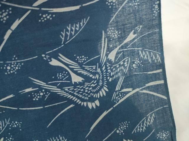 平和屋着物∴夏物 浴衣 反物 着尺 長板 日本美術 正藍染 群れ鶴 綿麻