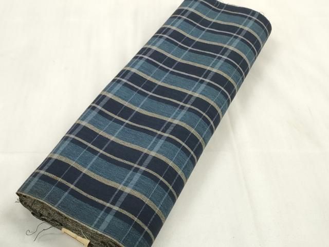 平和屋着物∴夏物 浴衣 反物 着尺 松風縮 格子柄 綿 逸品 未使用